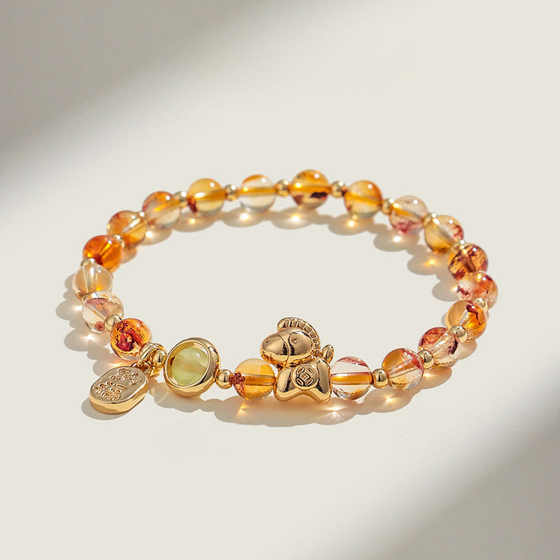 Buddha Stones Year of the Horse Strawberry Quartz Citrine Red Agate Pink Crystal Love Bracelet