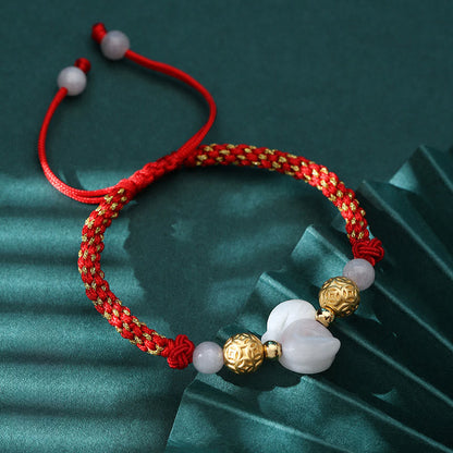 Buddha Stones Chinese Zodiac Jade Silver Beads Year of the Horse Red String Luck Bracelet