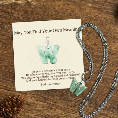 Buddha Stones "may You Find Your Own Meaning" Natural A-z Letter Jade Titanium Steel Chain Necklace Includes Gift Message Card