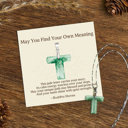 Buddha Stones "may You Find Your Own Meaning" Natural A-z Letter Jade 925 Sterling Silver Chain Necklace Includes Gift Message Card