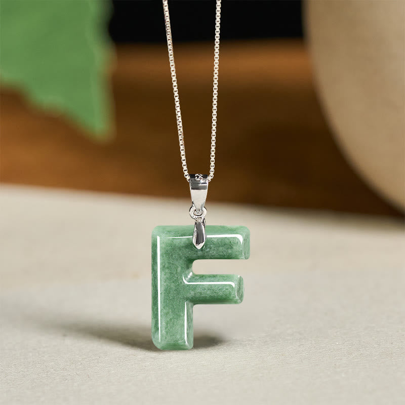 Buddha Stones Natural A-z Letter Jade 925 Sterling Silver Silm Chain Prosperity Necklace Pendant