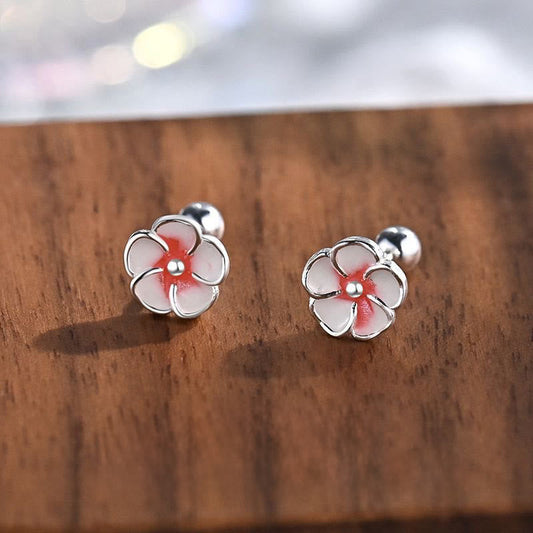 Buddha Stones 999 Sterling Silver Peach Blossom Blessing Earrings
