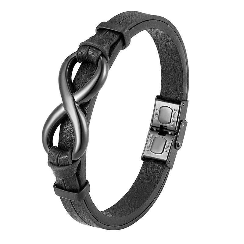 Buddha Stones Infinitely Design Titanium Steel Single Layer Leather Balance Bracelet