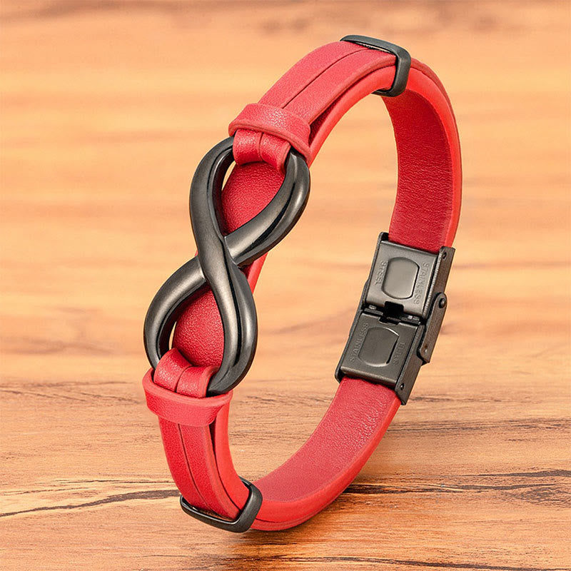 Buddha Stones Infinitely Design Titanium Steel Multicolored Leather Strengthen Bracelet