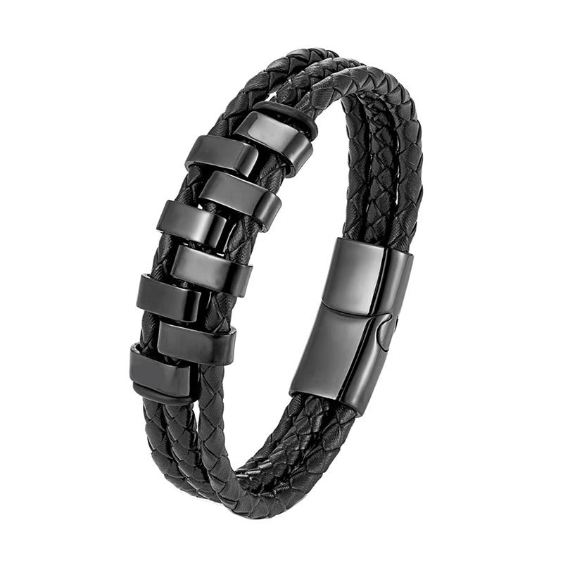 Buddha Stones Geometric Design Titanium Steel Leather Strengthen Bracelet