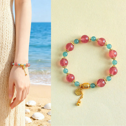 Buddha Stones Natural Strawberry Quartz Moonstone Healing Positive Beads Bracelet