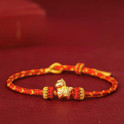 Buddha Stones 999 Gold Year of the Horse Braided String Rope Luck Adjustable Bracelet