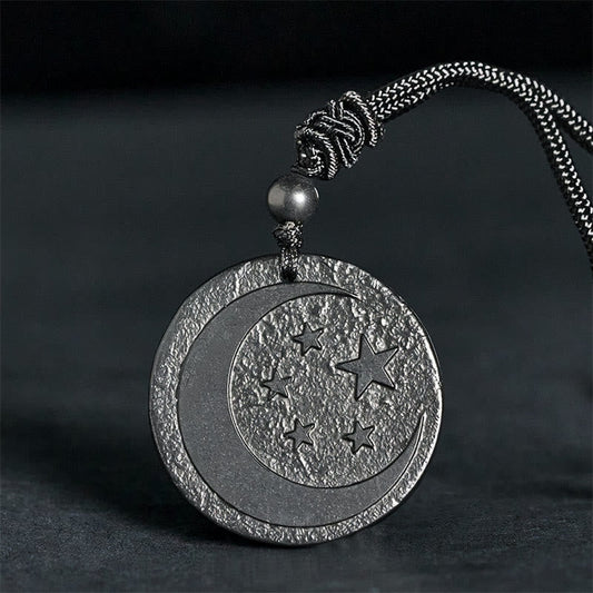 Buddha Stones Moon Star Round Design Authentic Shungite Stone Protection Necklace Pendant