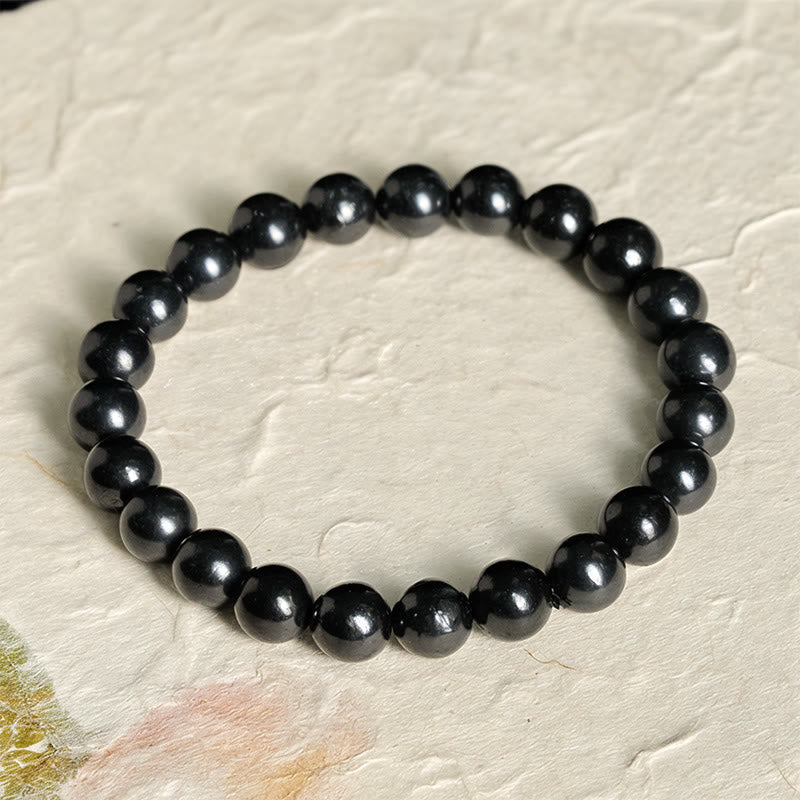 Buddha Stones Round Authentic Shungite Stone Inner Strength Beaded Bracelet