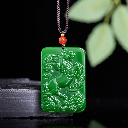 Buddha Stones Year of the Horse Jade Abundance Necklace Pendants