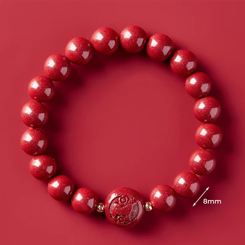 Buddha Stones Chinese Zodiac Year of the Horse Carved Cinnabar Peaceful Blessing Bracelet