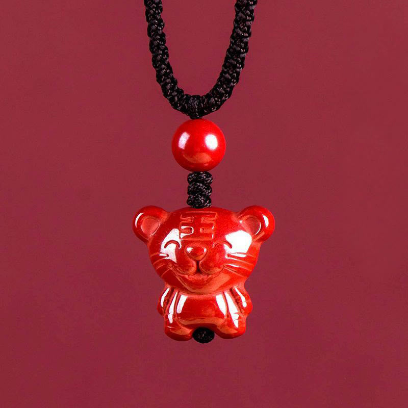 Buddha Stones Year of the Horse Chinese Zodiac Engraved Design Cinnabar Blessing Rope Necklace Pendants