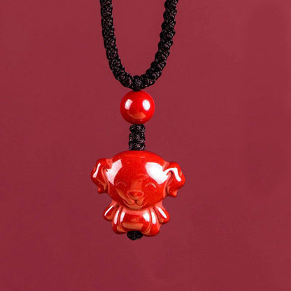 Buddha Stones Year of the Horse Chinese Zodiac Engraved Design Cinnabar Blessing Rope Necklace Pendants