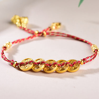 Buddha Stones Five-emperor Coins Copper Balance Hand-woven String Bracelet