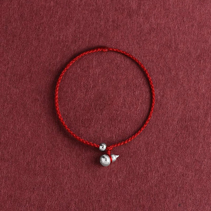 Buddha Stones 925 Sterling Silver Gourd Lucky Fortune Charm String Connection Bracelet