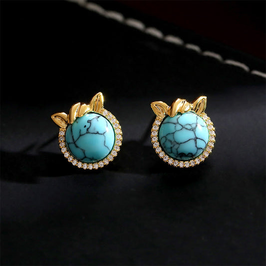 Buddha Stones Horse-ear Shaped Copper Turquoise Balance Earrings