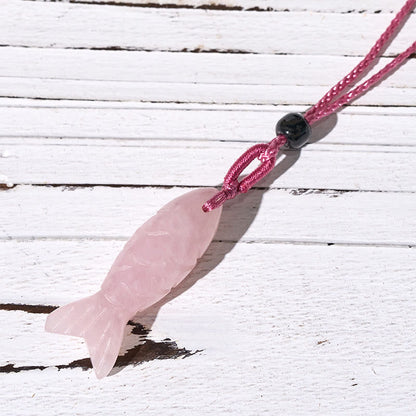 Buddha Stones Carving Koi Fish Pink Crystal Indian Agate Amethyst Warmth Prosperity Necklace Pendant
