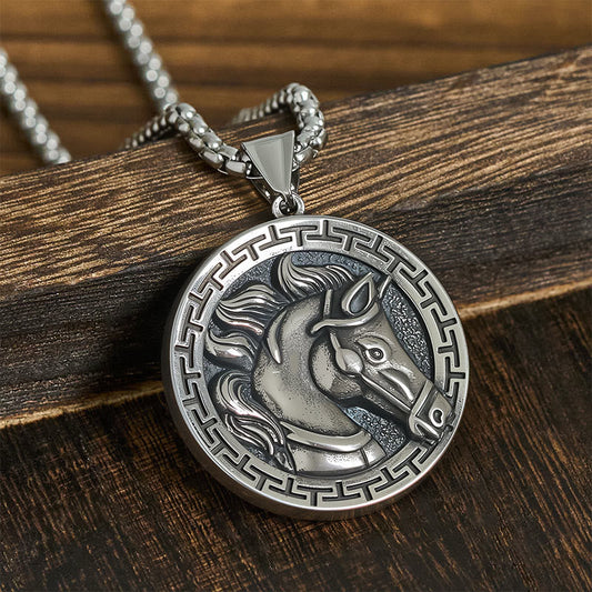 Buddha Stones Year of the Horse Titanium Steel Balance Necklace Pendants