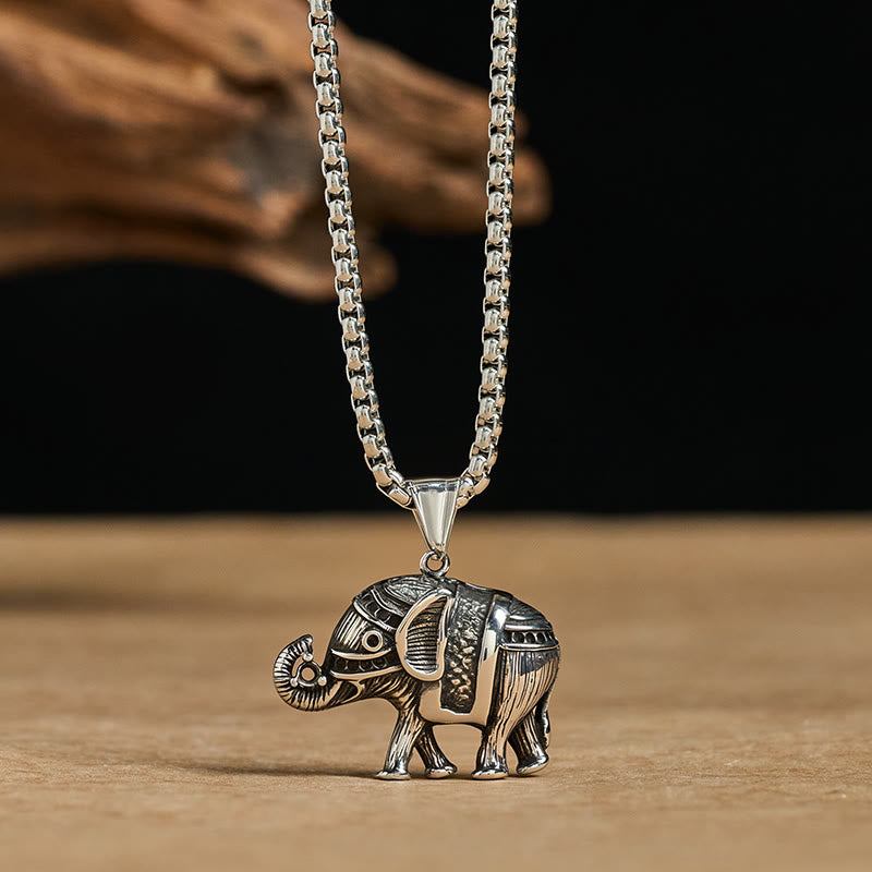 Buddha Stones Titanium Steel Elephant Strengthen Necklace Pendants