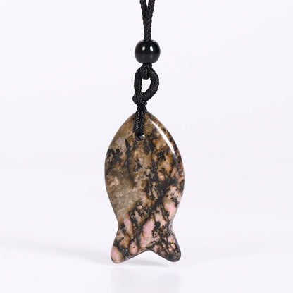 Buddha Stones Koi Fish Pink Crystal Indian Agate Amethyst Topaz Red Jasper Success Warmth Necklace Pendant