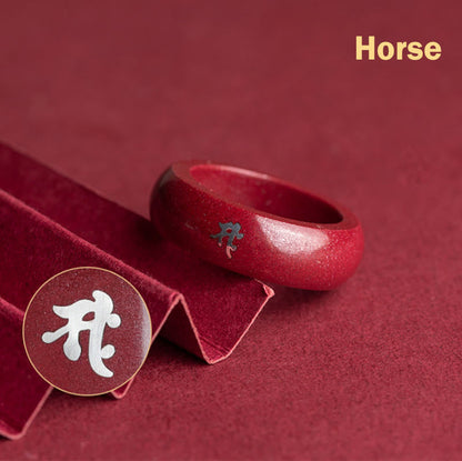 Buddha Stones Chinese Zodiac Year of the Horse Cinnabar Blessing Ring