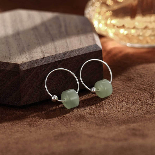 Buddha Stones 925 Sterling Silver Hetian Jade Prosperity Earrings