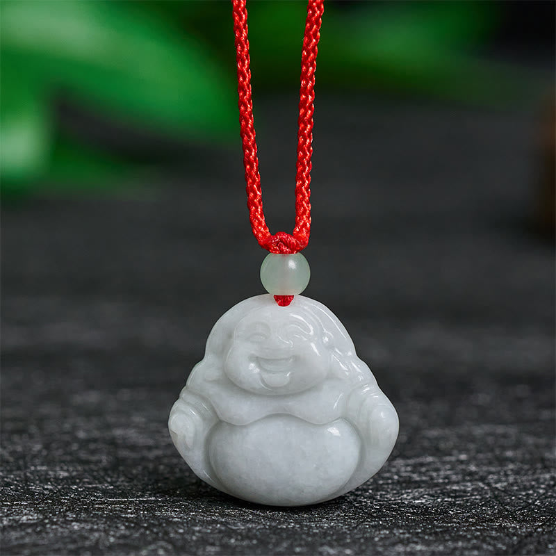 Buddha Stones Jade Laughing Buddha Prosperity Necklace Pendant