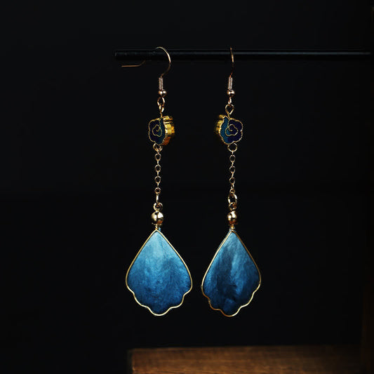 Buddha Stones Handcrafted Silk Art Petal Good Fortune Blessing Dangle Hook Earrings