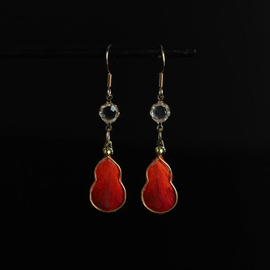 Buddha Stones Handcrafted Red Silk Art Gourd Glass Blessing Fortune Hook Earrings