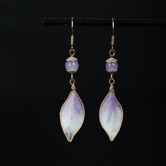 Buddha Stones Silk Art Handmade Purple Gradient Petals Blessing Dangle Earrings