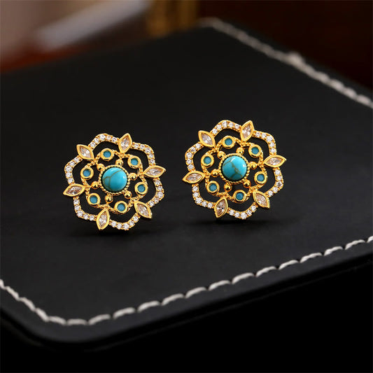 Buddha Stones Octagonal Compass Zircon Copper Balance Stud Earrings