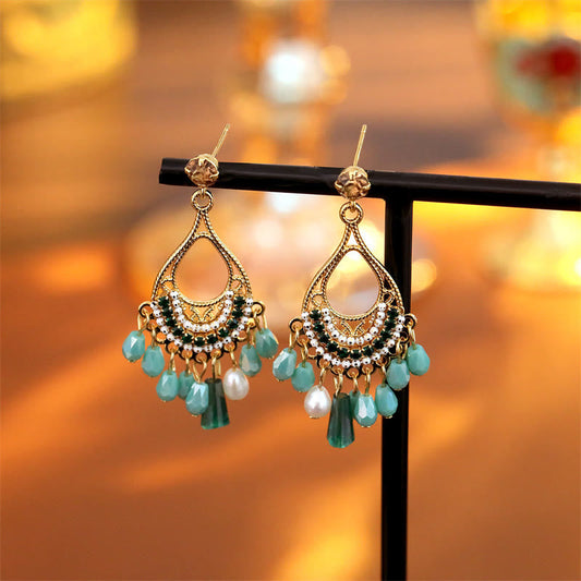 Buddha Stones Teardrop Tassel Copper Self Care Openwork Drop Dangle Earrings