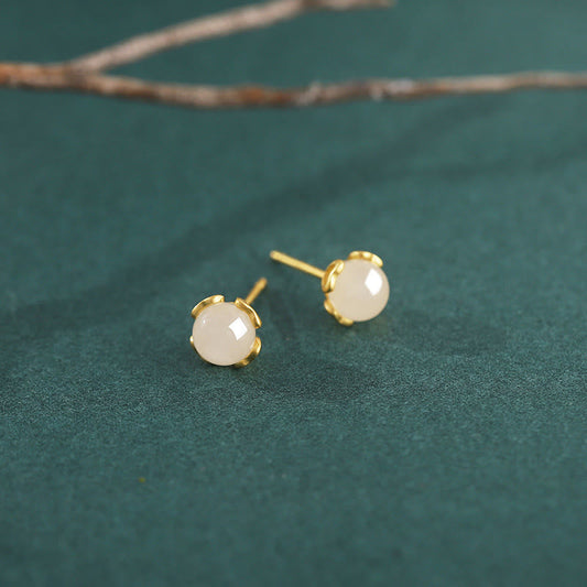 Buddha Stones Hetian Jade 925 Sterling Silver Heart-shaped Lace Harmony Earrings