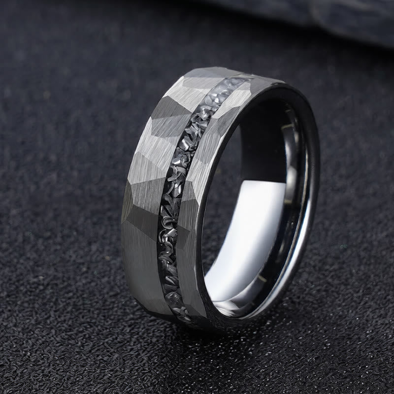 Buddha Stones Hammered Texture Tungsten Steel Strength Ring