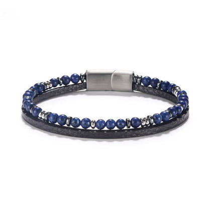 Buddha Stones Lapis Lazuli Tiger Eye Bead Balance Leather Bracelet