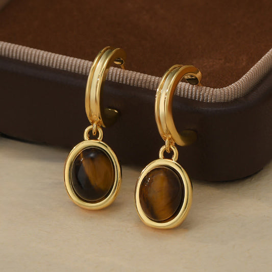 Buddha Stones Tiger Eye Retro Round Copper Protection Earrings