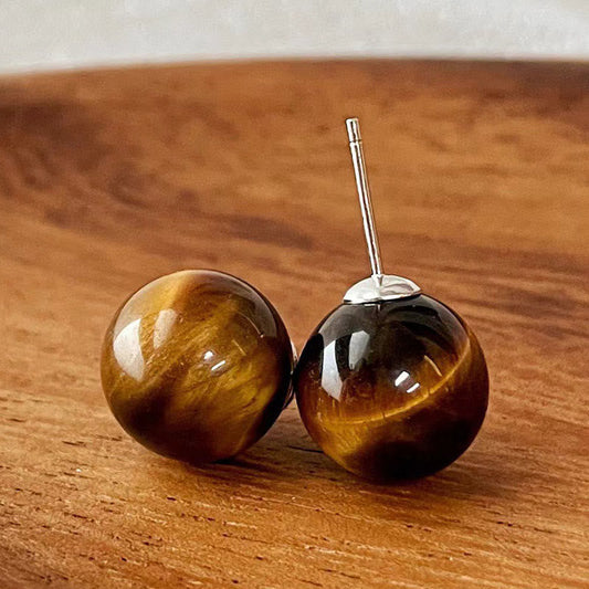 Buddha Stones Simple Tiger Eye Retro Round Protection Stud Earrings