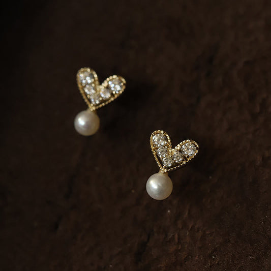 Buddha Stones 925 Sterling Silver Plated With Gold Heart Design Sincerity Earrings