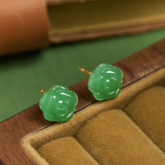 Buddha Stones 925 Sterling Silver Green Chalcedony Rose Strength Courage Earrings