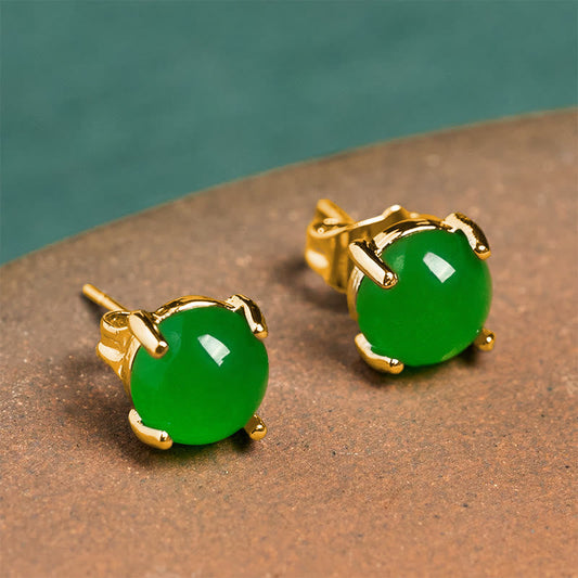 Buddha Stones Jade 925 Sterling Silver Abundance Earrings