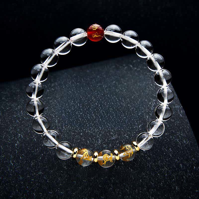 Buddha Stones Clear Quartz Chinese Zodiac Healing Bracelet
