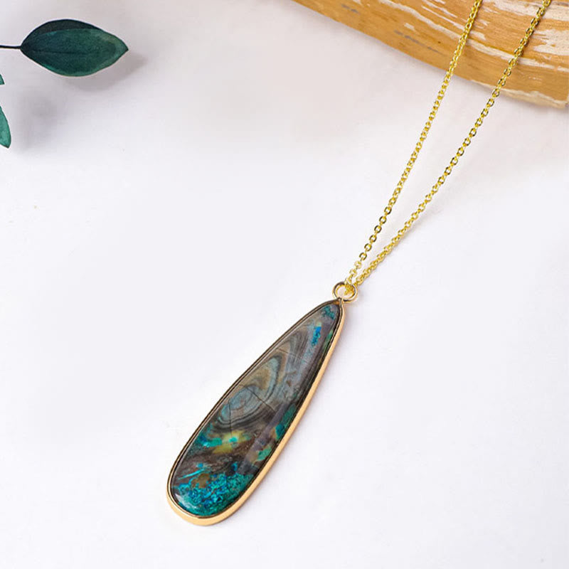 Buddha Stones Natural Stone Sea Sediment Jasper Agate Teardrop Shape Protection Necklace Pendant