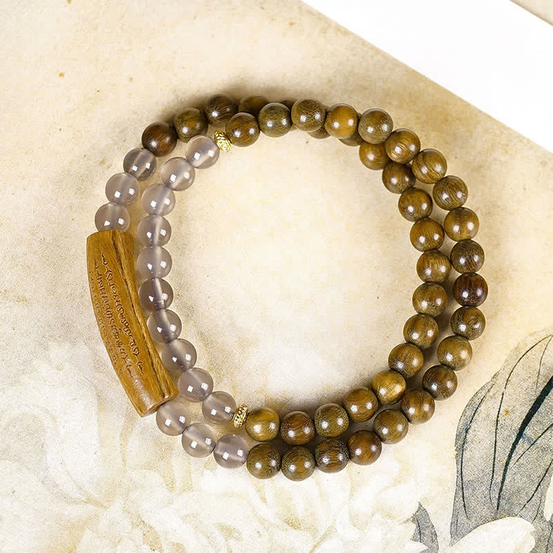 Buddha Stones Red Agate Green Aventurine Five Buddhist Precepts Double Wrap Balance Bracelet
