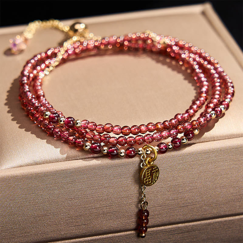 Buddha Stones 4mm Natural Garnet Stars Triple Wrap Purification Bracelet