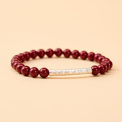 Buddha Stones Cinnabar 999 Sterling Silver Om Mani Padme Hum Wisdom Bracelet