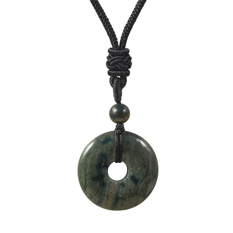 Buddha Stones Natural Rhodonite Gray Agate Peace Buckle Fortune Necklace