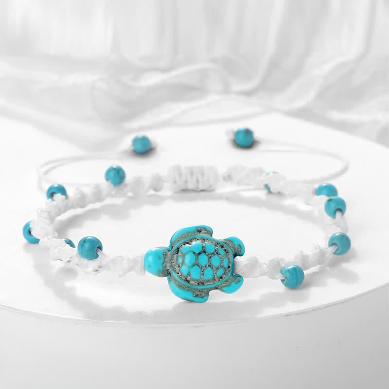 Buddha Stones Turquoise Turtle Design Braided Rope Protection Bracelet