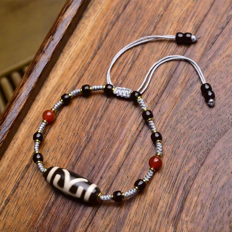 Buddha Stones Dzi Beads South Red Agate Braided Rope Protection Bracelet