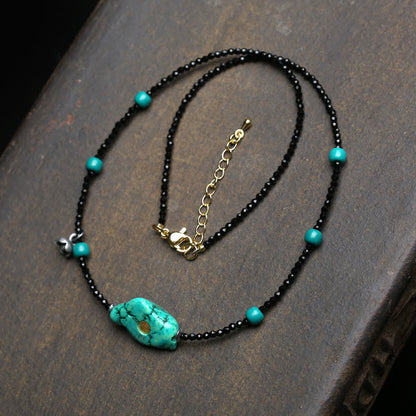Buddha Stones Black Spinel Turquoise Beads Strength Necklace