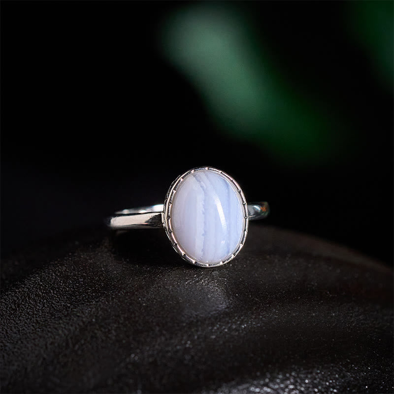 Buddha Stones Natural Blue Lace Agate Round Balance Ring
